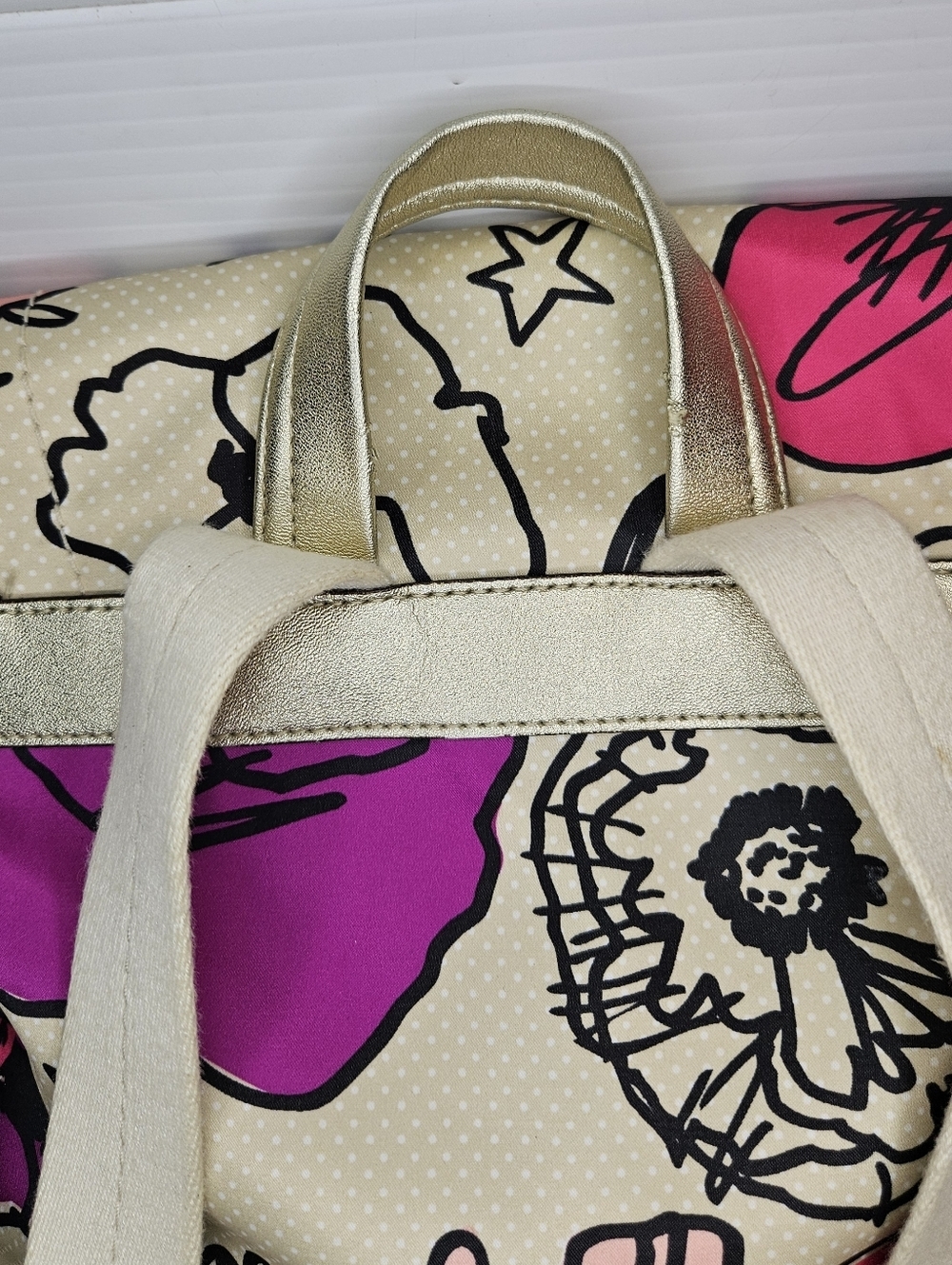 COACH Kyra Floral Poppy Print Backpack Pink White Purple Gold Tone Bag - Picture 6 of 16